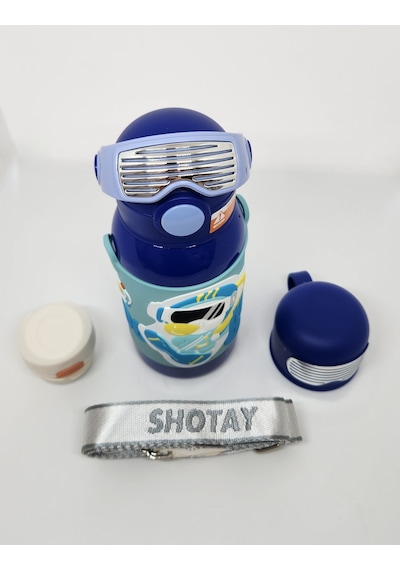Shotay St-8812 Space 600ml Çift Başlık Kapak Termos Matara Mavi