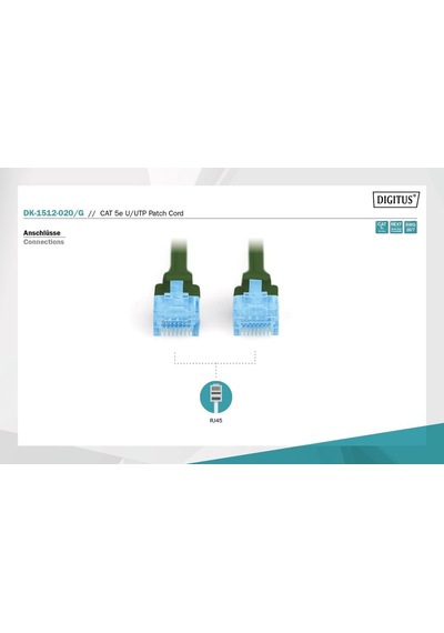Cat 5e U-utp Bağlantı Kablosu, Pvc Awg 26/7, Uzunluk 2 Metre Yeşil