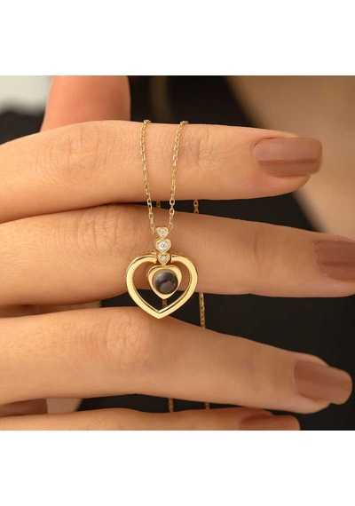 Gümüş Gold Kalp 100 Dilde Seni Seviyorum Kolye 01 - Gold