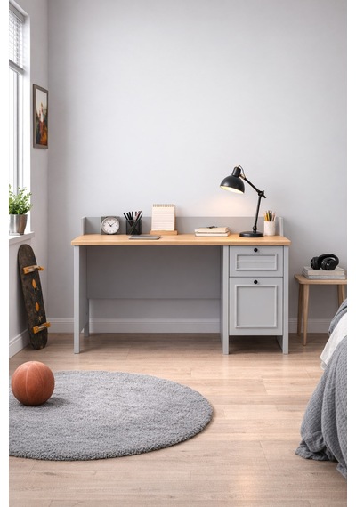 Taiga Çekmeceli Çalışma Masası 120x87x65 Cm Buz Gri - Retro Tasarım Antrasit