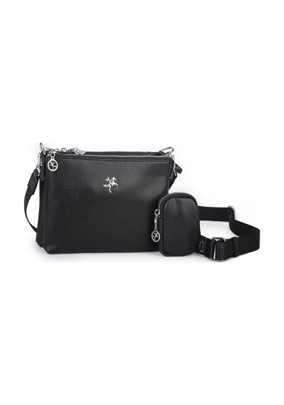 Nas Bag Mini Kadın 3 Gözlü Cüzdanlı Günlük Çapraz Çanta Siyah Lopez