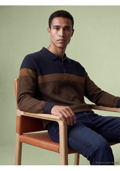 Lcwaıkıkı Classic Kahverengi Polo Yaka Renk Bloklu Erkek Sweatshirt