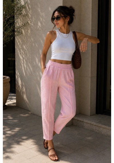 Bbbutikbasic Kadın Müslin Havuç Kesim Rahat Pantolon My3535 Pembe