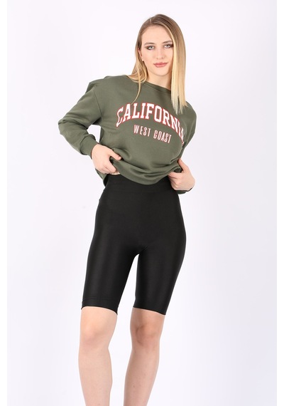 Madmext Mad Girls Haki Bisiklet Yaka Kadın Sweatshirt Mg789 Haki