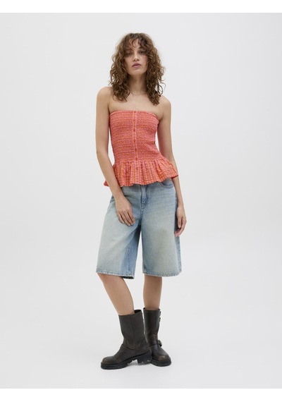 Jack & Jones Kadın Straplez Dügme Detayli Bluz - Petra - 12284151 Persimmon Orange