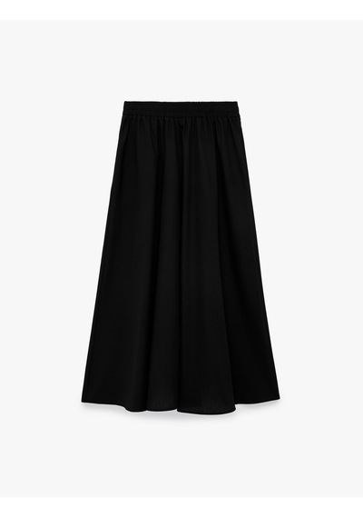 Koton Pamuklu Beli Lastikli Çan Kesim Cepli Maxi Poplin Etek Siyah 6sak70233pw