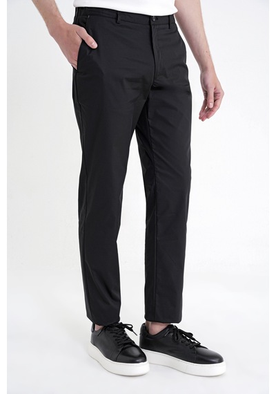 Comfort Fit Yan Cep Beli Lastikli %97 Pamuk Siyah Pantolon P 1214