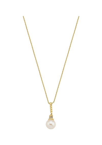8,5 Mm Zirkon Taşlı Doğal İnci Kolye Sarı