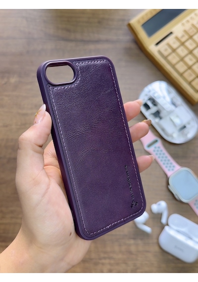 Apple iPhone 7 Uyumlu Premium Deri Dokulu Darbelere Karşı Dayanıklı Nazal Silikon Kılıf Mor