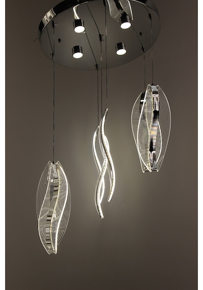 Krom Çemberli Seri 7li Estetik Kavisli Ve Oval Akrilik Model Akrilik Modern Ledli Sarkıt Gümüş