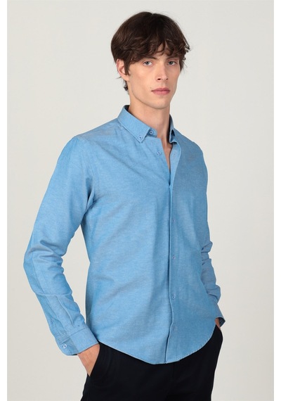 Tudors Slim Fit Uzun Kol Yaka Düğmeli Yaka İçi Biyeli Erkek Gömlek-26220 Mavi Tudors Slim Fit Uzun Kol Yaka Düğmeli Yaka İçi Biyeli Erkek Gömlek-26220 Mavi