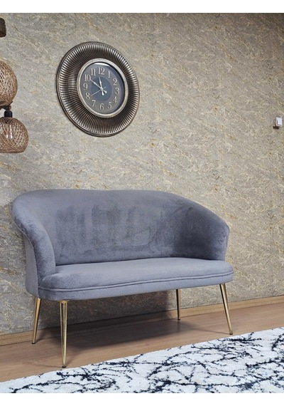 Zafir İkili Teddy Gold Kaplama Sivriltme Ayak Çay Seti Koltuk İkili Berjer , Balkon, Salon, Ofis Gri