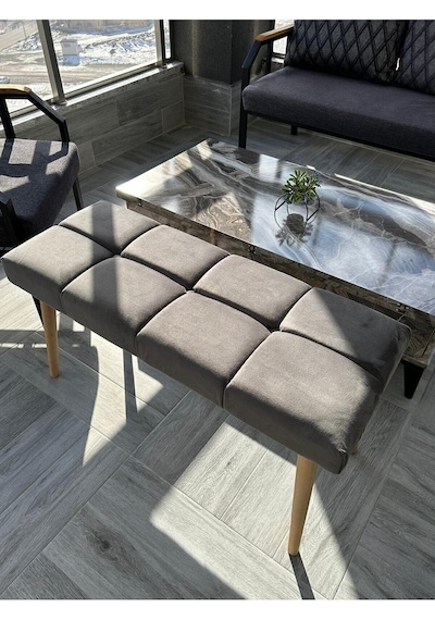 Stillola Gürgen Ahşap Ayaklı Puf Bench Gri
