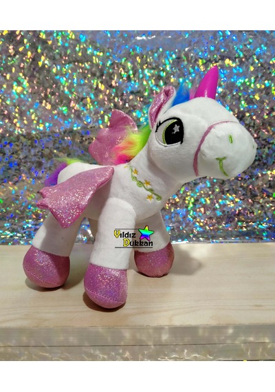 Sevimli Hayvan Peluş Oyuncak At Boynuzlu At Unicorn Pony 25Cm Byz