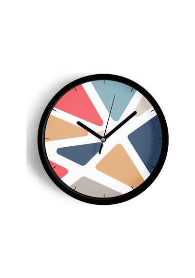 Soyut - Geometrik Temalı Modern Duvar Saati - 25cm - Önü Camlı Siyah Kasa - Sessiz Mekanizma-jh0315 Siyah