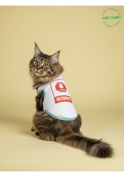 Beyaz Stop Security Güvenlik Baskılı Kedi Ve Köpek Kıyafeti Tişörtü Elbisesi Xsmall/xs/beden 0