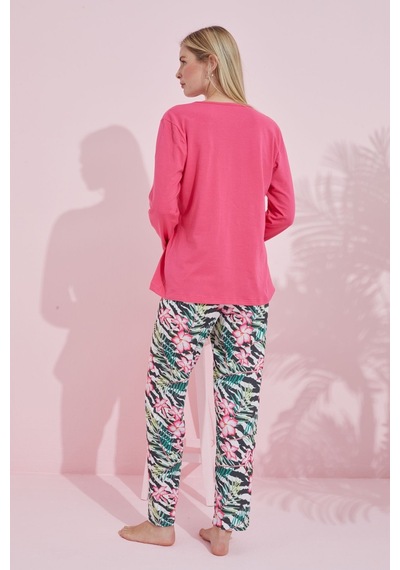 Siyah İnci Pamuklu Örme Pijama Takım 24240173 Pembe