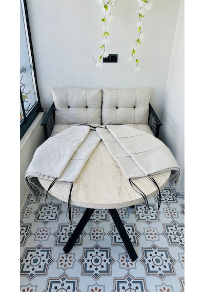 Bahçe Balkon Takımı Minder Kılıf Takımı 4 Adet Krem