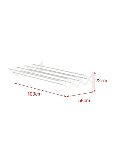 Akordion 100cm 9 Gözlü Metal Gövde Çamaşır Kurutmalık Duvara Monte Katlanabilir Beyaz Beyaz