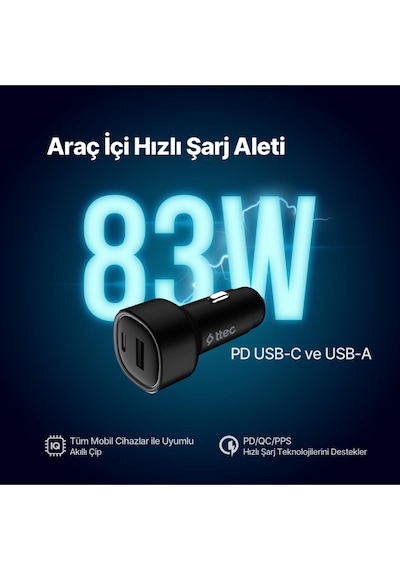 Smartcharger Duo Pd 83w Araç Hızlı Şarj Aleti Usb-c+usb-a Melodi
