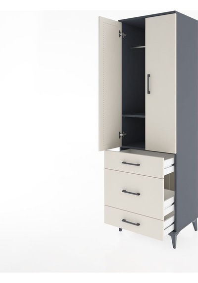Hyperion Dolap 2 Raflı 3 Çekmeceli Tek Askılı 60x44x195 Antra... Antrasit