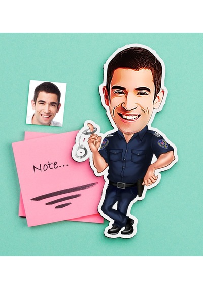 Kişiye Özel Bay Polis Karikatürlü Ahşap Magnet-2 Çok Renkli