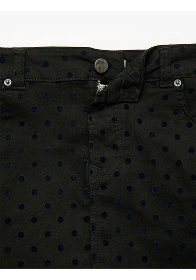 Koton Cepli Düğmeli Puantiyeli Mini Denim Etek Siyah Desenli 7wal70015mw