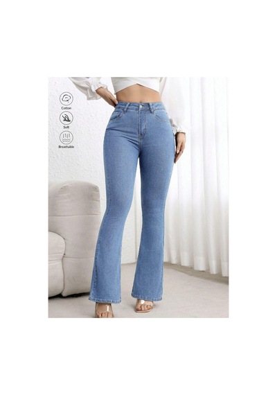 Kene Jeans Yüksek Bel Mavi Tam Kalıp Flare/ispanyol Paça Likralı Jeans Mavi