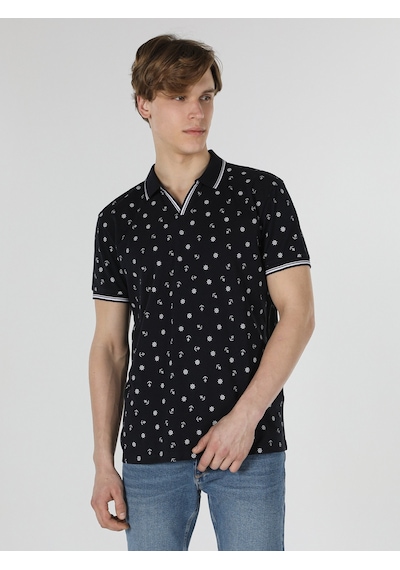 Colin'S Regular Fit Polo Yaka Baskılı Lacivertvert Erkek Kısa Kol Tişört Cl1058015_Q1.V1_Nav Lacivert