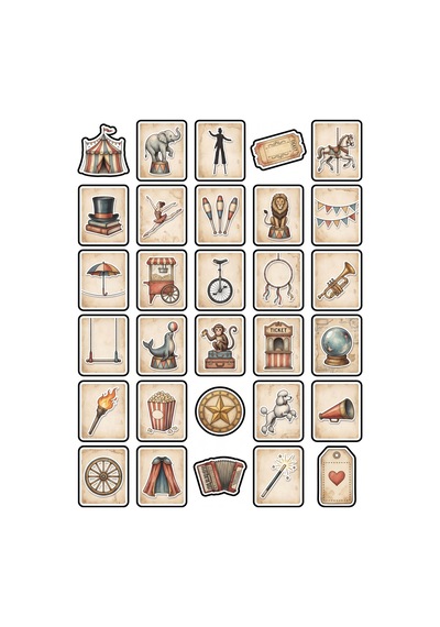 30 Adet Nostaljik Vintage Sirk Sticker Seti - Scrapbook Ajanda Defter İçin Çok Renkli