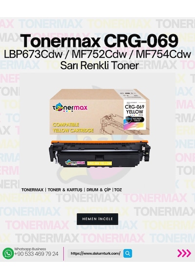Canon Crg-069 Uyumlu Toner Sarı- Çipli / 5094c002 /lbp673cdw /mf752cdw /mf754cdw