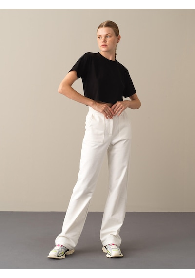 Xint Siyah Regular Fit Bisiklet Yaka Pamuklu Modal Crop 602268