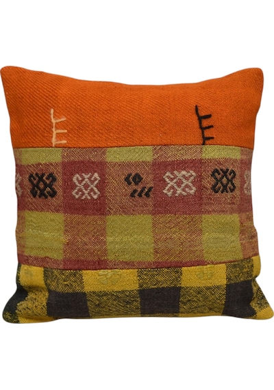 Zehra Abla Halı Yeni El Dokuma Patchwork Kırkyama Dekoratif Kilim Kırlent Yastık Kılıfı 6476 Çok Renkli