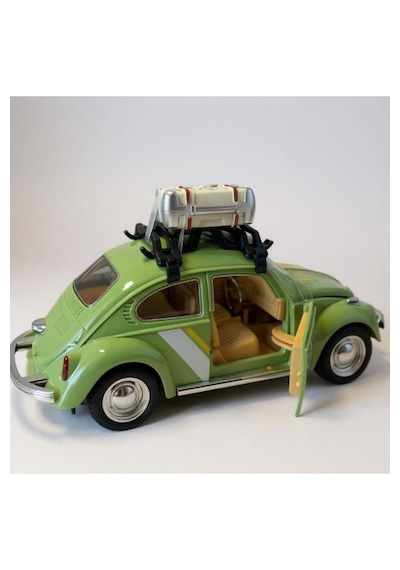Klasik Işıklı Sesli Metal Araba Yeşil Valizli Retro Beetle - 15 Cm