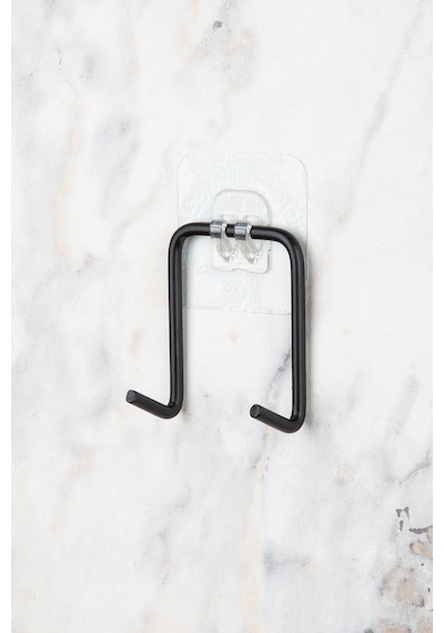 MultiStore Yapışkanlı Çift Kancalı Banyo Mutfak Askısı Metal Askılık Duvar Askı Organizer Siyah