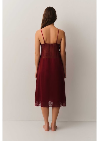 Suwen Antique Dantelli Uzun Gecelik St4448613l102 Bordo