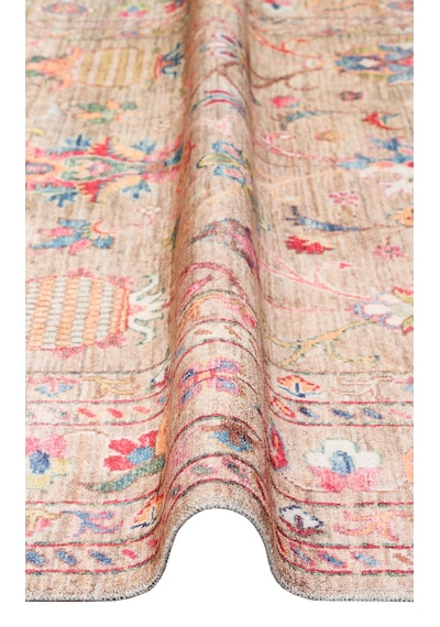 Anatolia Atk08 Floral Desenli Bej Vintage Salon Halısı Kaymaz Makinede Yıkanabilir