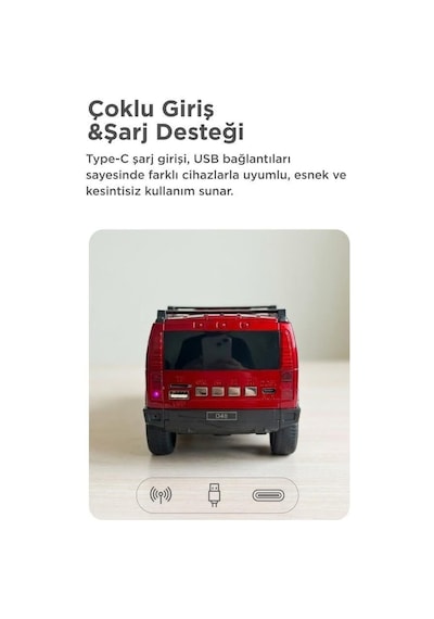 Özel Üretim Bluetooth Hoparlör Araba Tasarımlı D48 Siyah Mini Tasarım Genç Odası