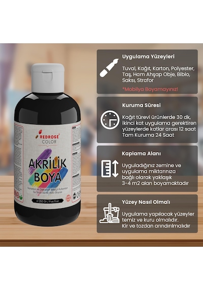 Red Rose Siyah Akrilik Boya 250 Gr 0,15 L