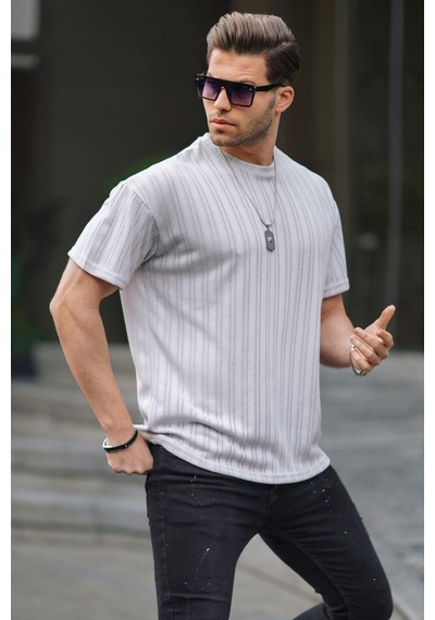 Madmext Boyalı Gri Oversize Bisiklet Yaka Erkek Tişört 6179-boyalı Gri Boyalı Gri