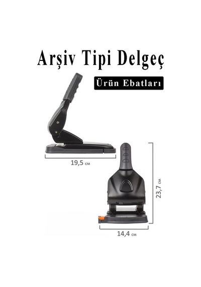 Büyük Delgeç 65 Yaprak Kapasiteli 1 Adet Arşiv Tipi Kollu Delgeç Metal Perfaratör Profesyonel Kağıt Delici Delgec Siyah