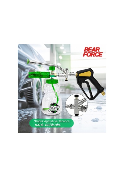 Robeve Bear Force Kısa Basınçlı Yıkama Tabancası Çiftleme Başlığı 1/4 Quick Plug Hızlı Bağlantı Köpük Aparatı Ve Durulama Geçiş Vanası Paslanmaz Çelik 220 Bar / 3200 Psı Basınç Dayanımı