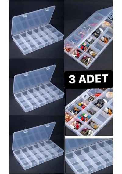 3 Adet 18 Bölmeli Şeffaf Kolye Yüzük Takı Kutusu Organizer Düzenl