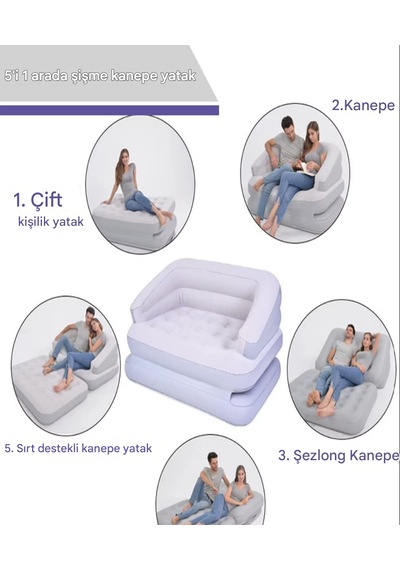 Ky14 Şişme Koltuk Yatak Kendinden Şişen Hava Pompası Katlanır Hava Yatağı Taşınabilir Konforlu Kanepe Açık Bej