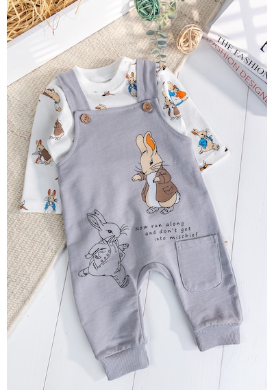 Babymod Tavşan Fiğürlü 2'li Erkek Bebek Salopet Tulum Gri