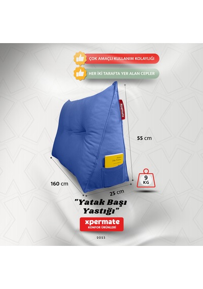 Yatak Başı Yastığı Sırt Ve Bel Destek Yastığı 160 Cm Mavi