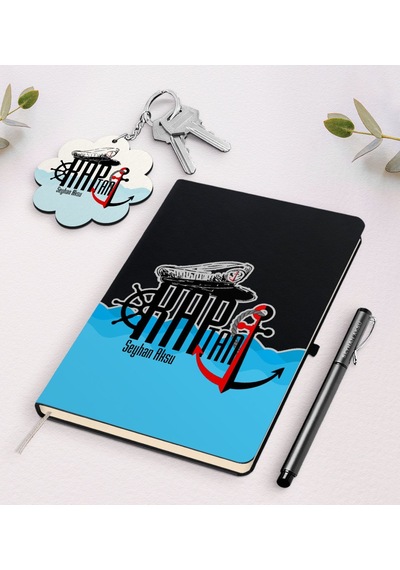 Kişiye Özel Kaptan Siyah Defter Kalem Ve Anahtarlık Seti-4