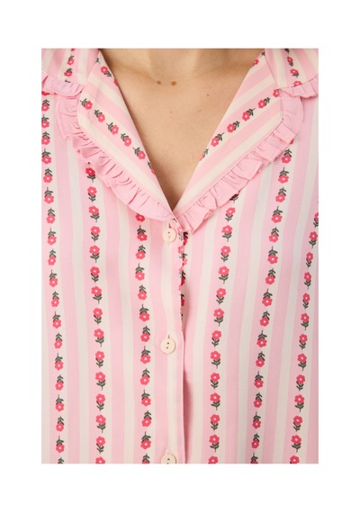 Penti Açık Pembe Chloe Çiçekli Fırfırlı Uzun Kollu Gömlek Pantolon Pijama Takımı Soft Pınk