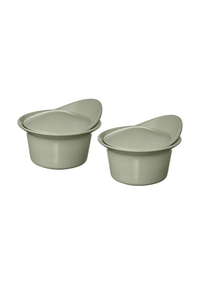 Fırın-servis Kabı, Mat Açık Yeşil, 15x13 Cm, 2 Adet, Kapaklı Açık Gri