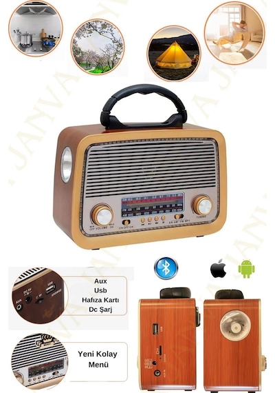 Retro Rt-301 B Nostaljik Görünümlü Bluetoothlu Ve Fenerli Mp3 Çalar Radyo Müzik Kutusu